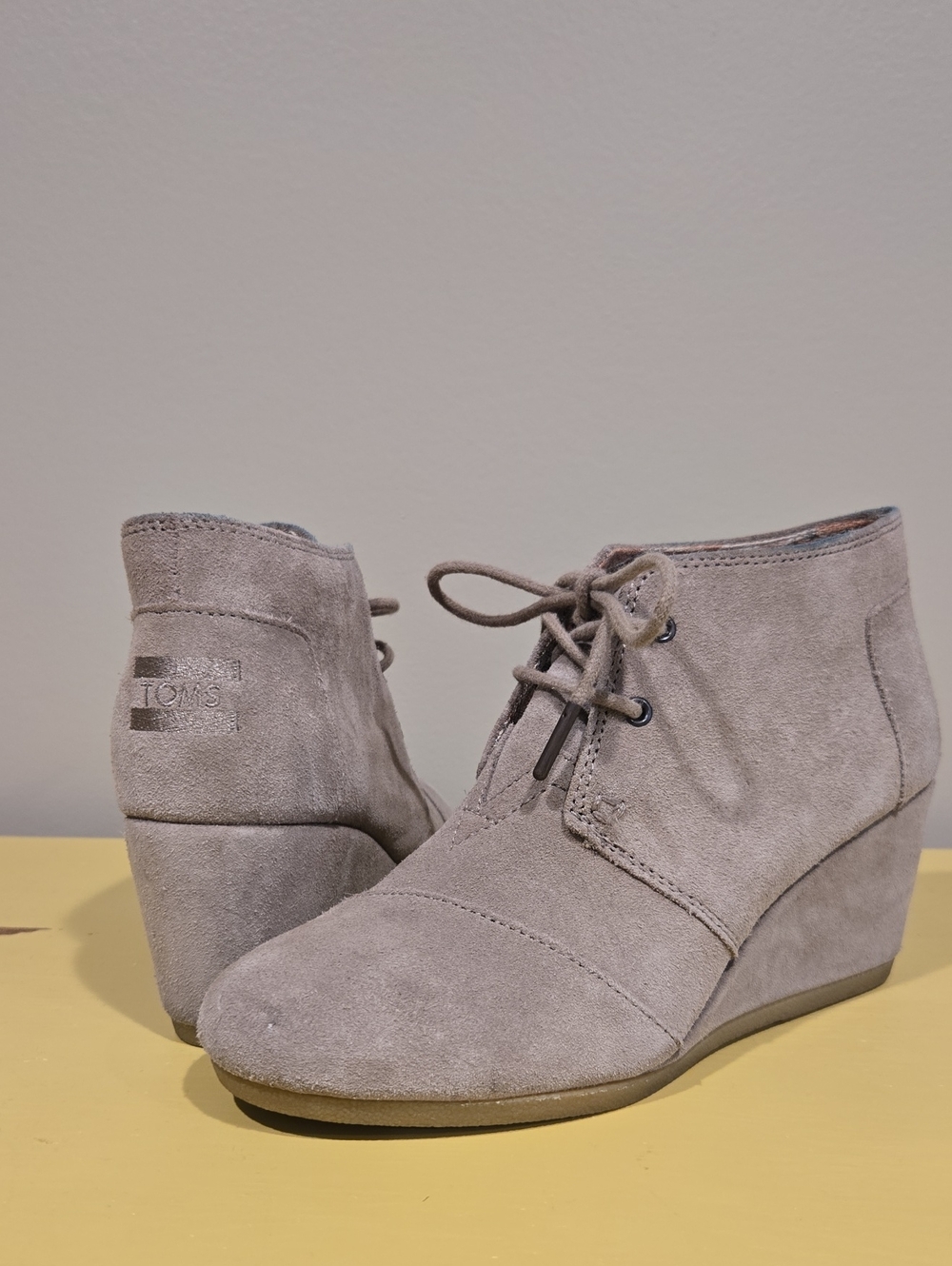 Toms Taupe Suede Lace-Up Wedge Ankle Boots
